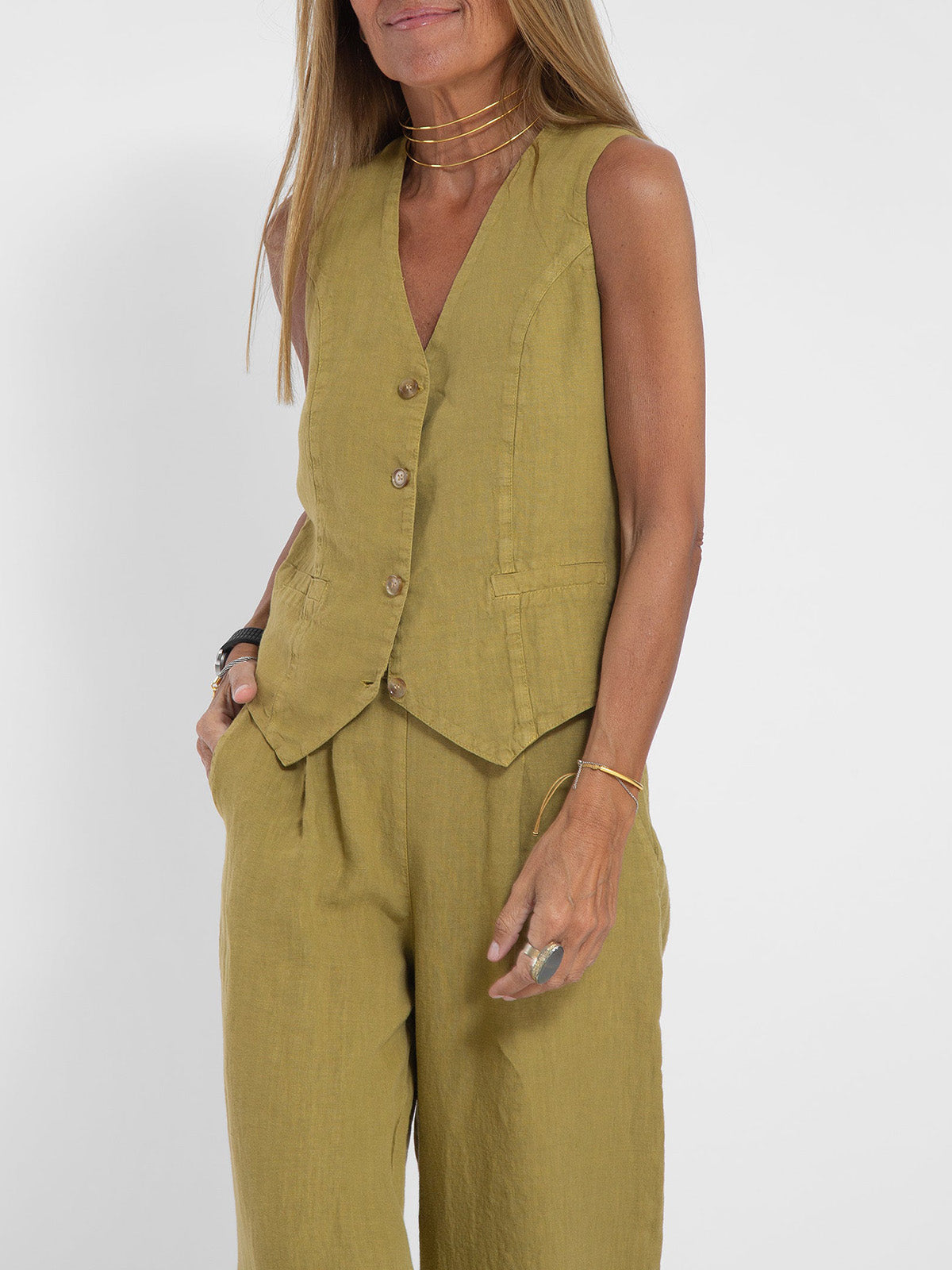 Mulga - Buttoned Vest & Wide-Leg Trousers Set