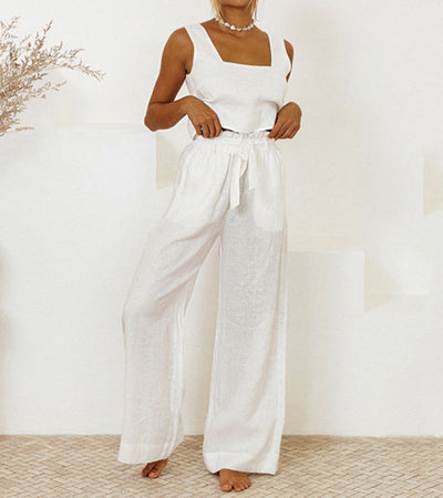 Sandstone - Minimalist Top and Wide-Leg Pants Set