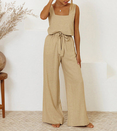 Sandstone - Minimalist Top and Wide-Leg Pants Set