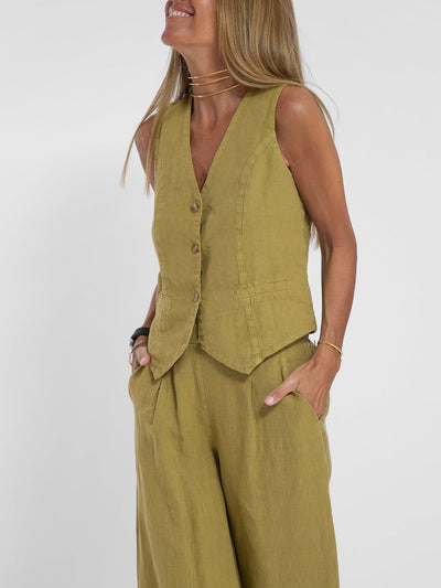 Mulga - Buttoned Vest & Wide-Leg Trousers Set
