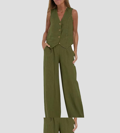 Mulga - Buttoned Vest & Wide-Leg Trousers Set