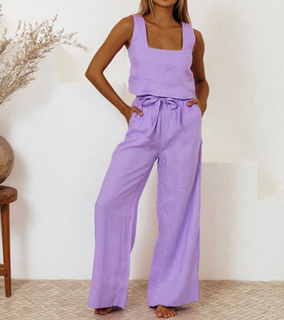 Sandstone - Minimalist Top and Wide-Leg Pants Set
