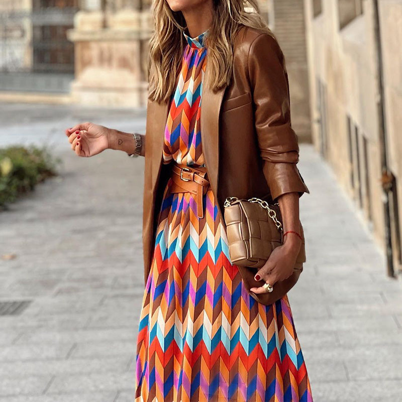 Rainbow Coast - Vibrant Geometric Dress
