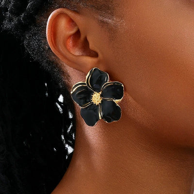 Black Flower- Drip Oil Flower Earrings