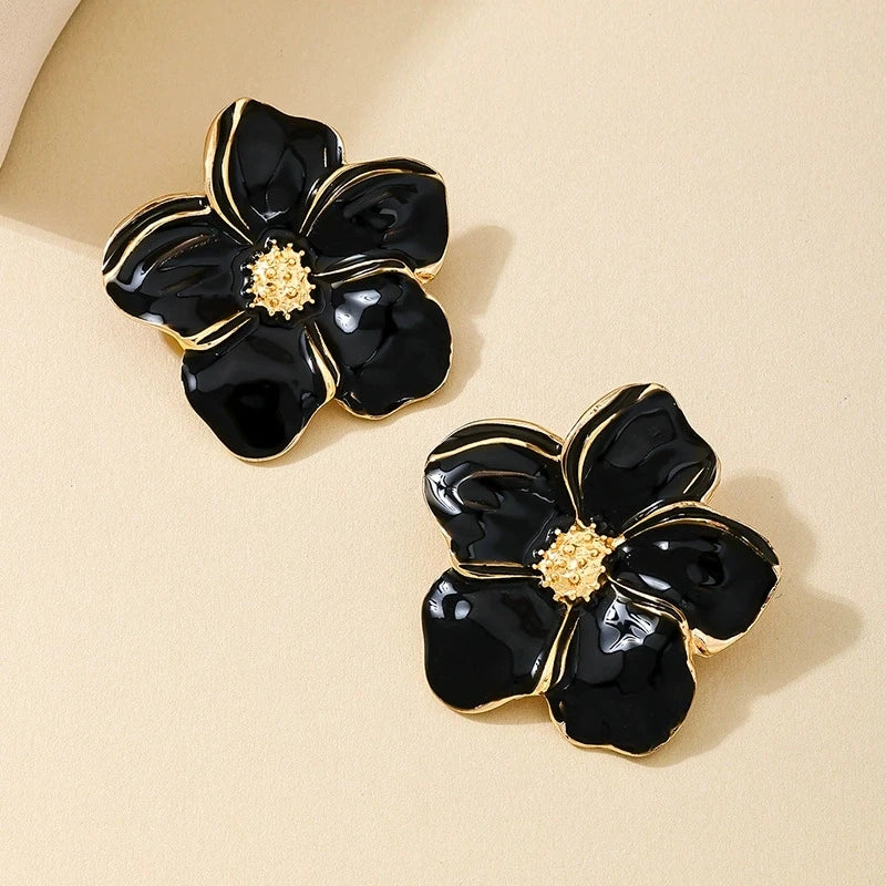 Black Flower- Drip Oil Flower Earrings