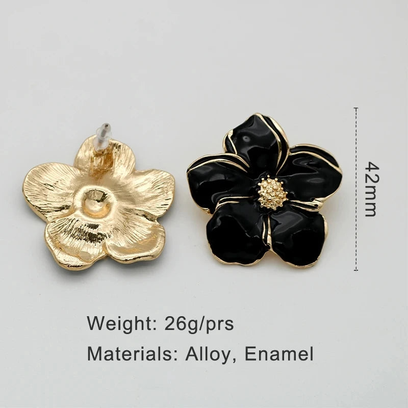 Black Flower- Drip Oil Flower Earrings