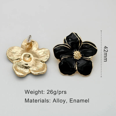Black Flower- Drip Oil Flower Earrings