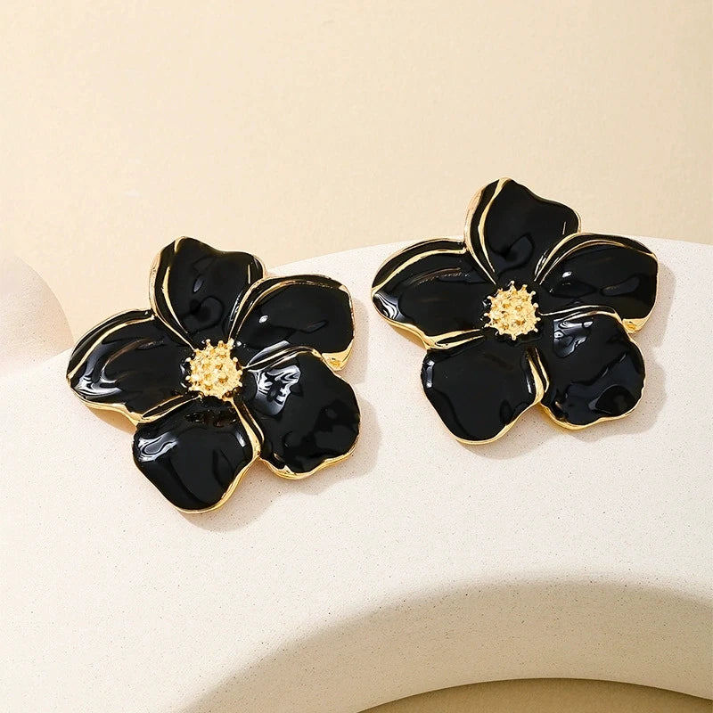 Black Flower- Drip Oil Flower Earrings