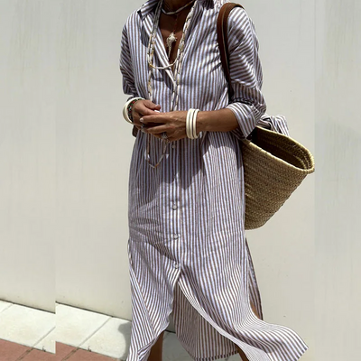 Cherry - Elegant Striped Shirt Dress