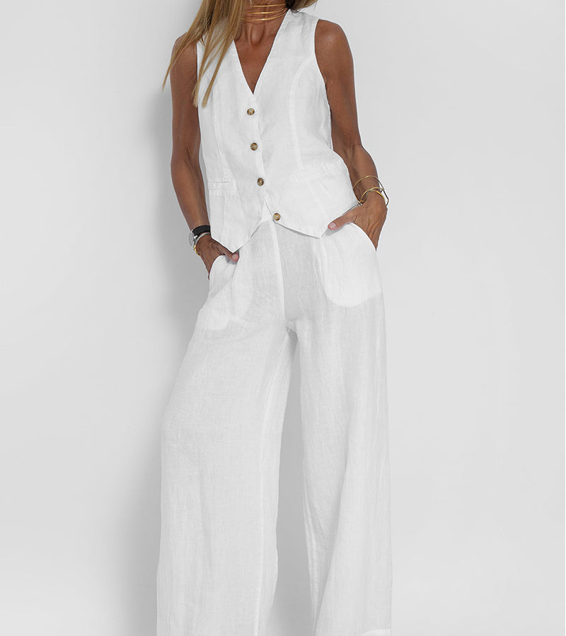 Mulga - Buttoned Vest & Wide-Leg Trousers Set