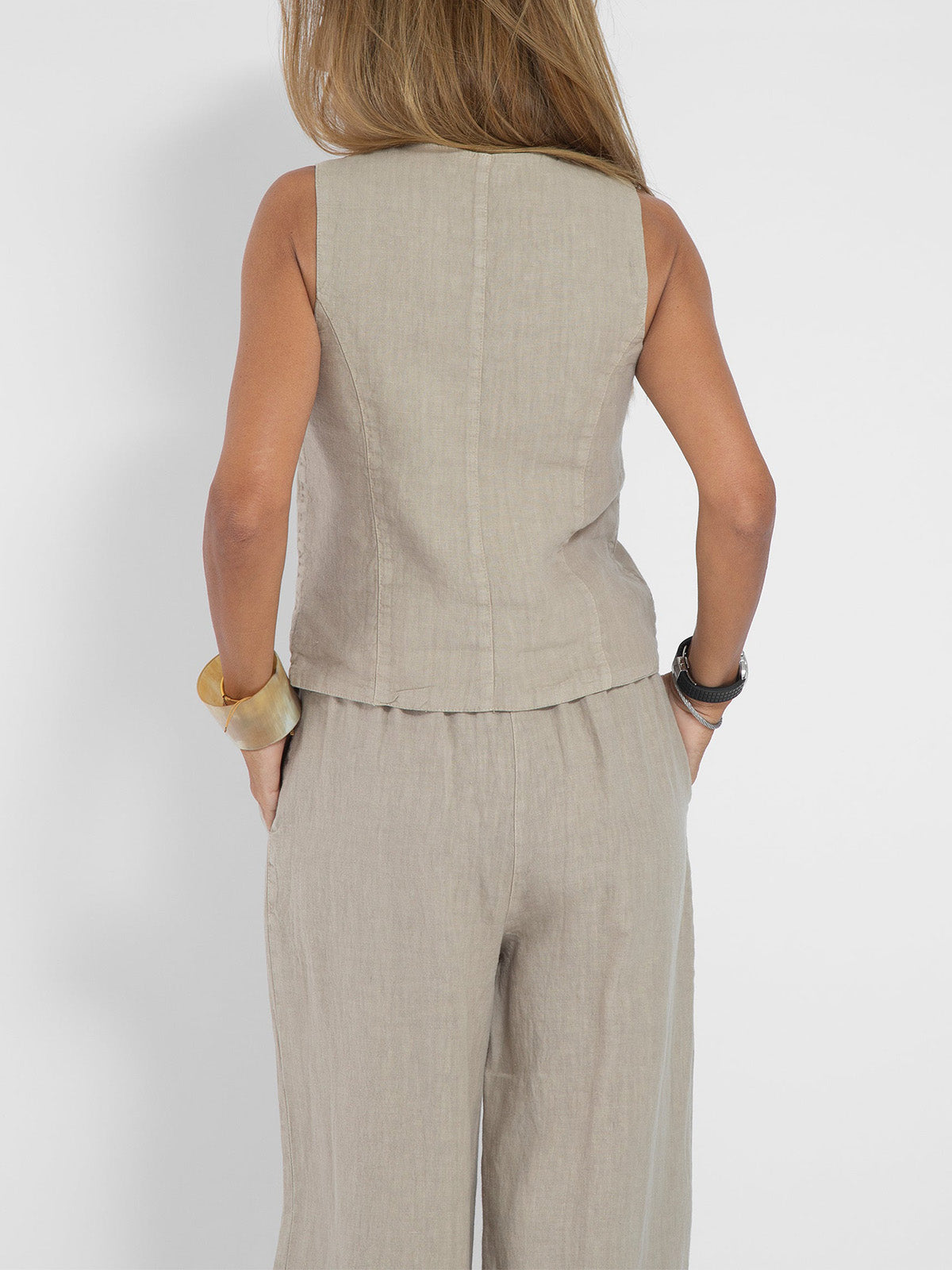 Mulga - Buttoned Vest & Wide-Leg Trousers Set