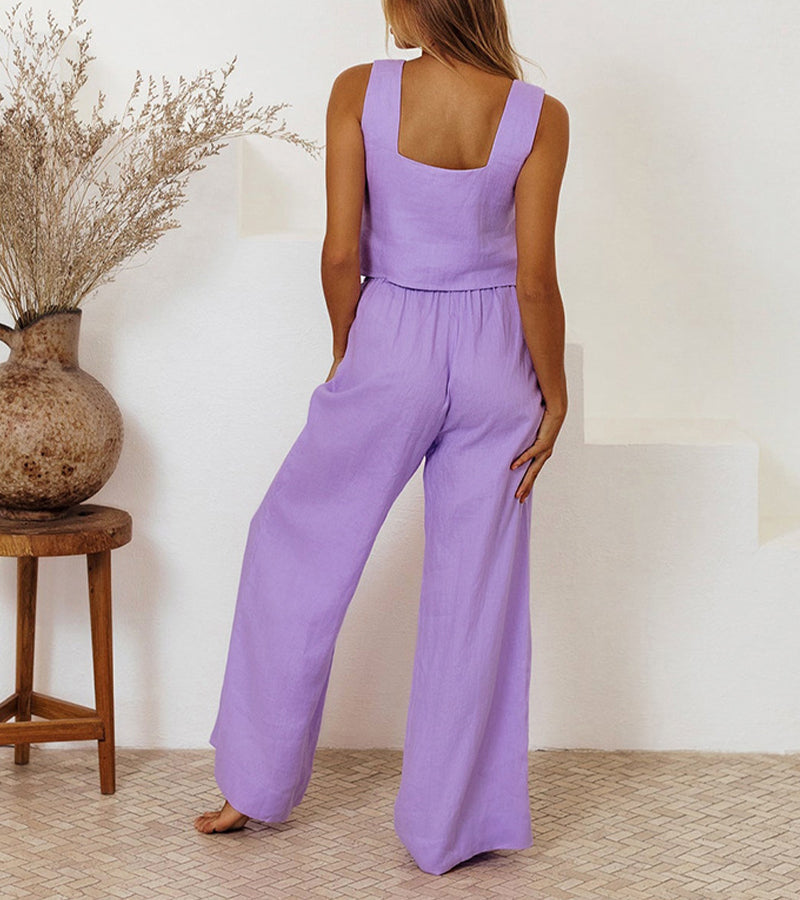 Sandstone - Minimalist Top and Wide-Leg Pants Set