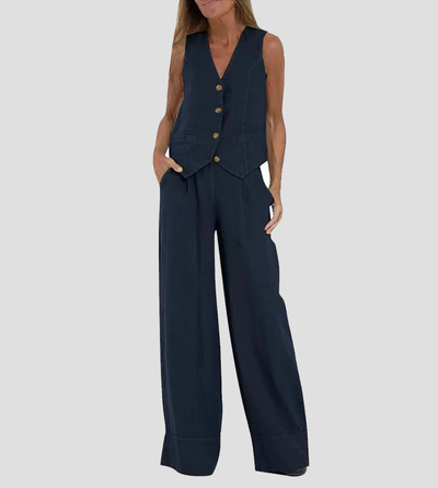 Mulga - Buttoned Vest & Wide-Leg Trousers Set