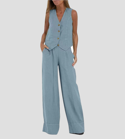 Mulga - Buttoned Vest & Wide-Leg Trousers Set