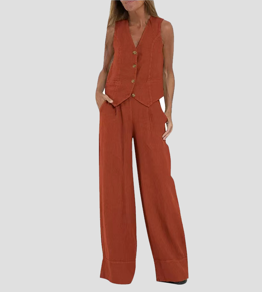 Mulga - Buttoned Vest & Wide-Leg Trousers Set