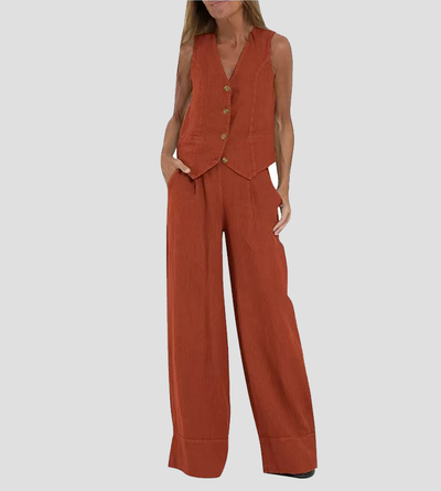 Mulga - Buttoned Vest & Wide-Leg Trousers Set