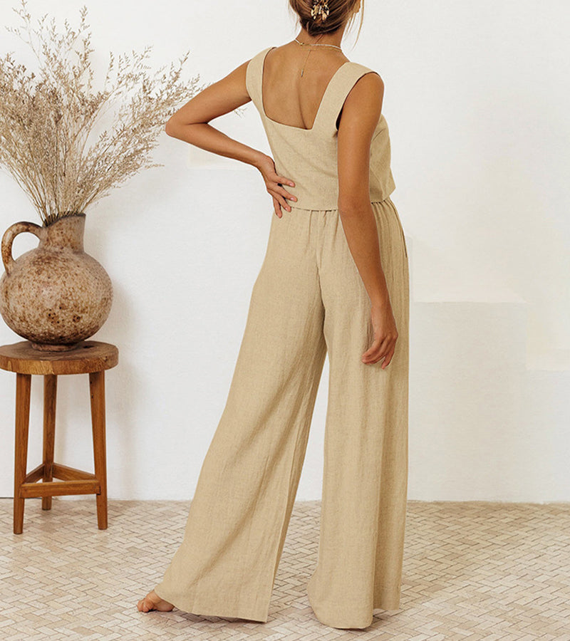 Sandstone - Minimalist Top and Wide-Leg Pants Set