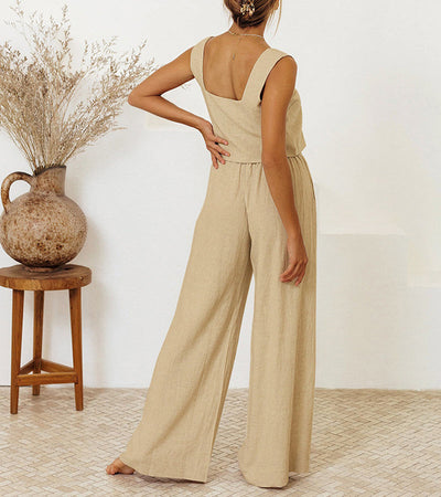 Sandstone - Minimalist Top and Wide-Leg Pants Set