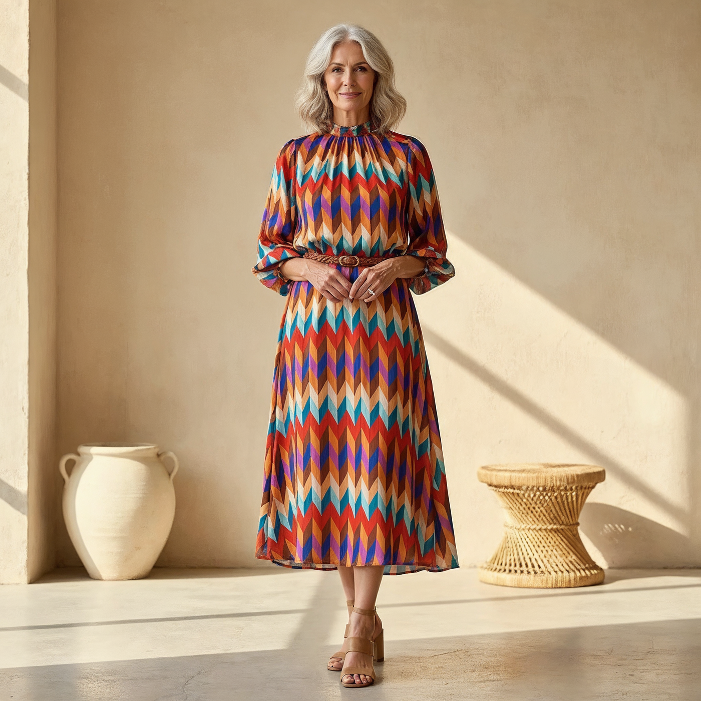 Rainbow Coast - Vibrant Geometric Dress